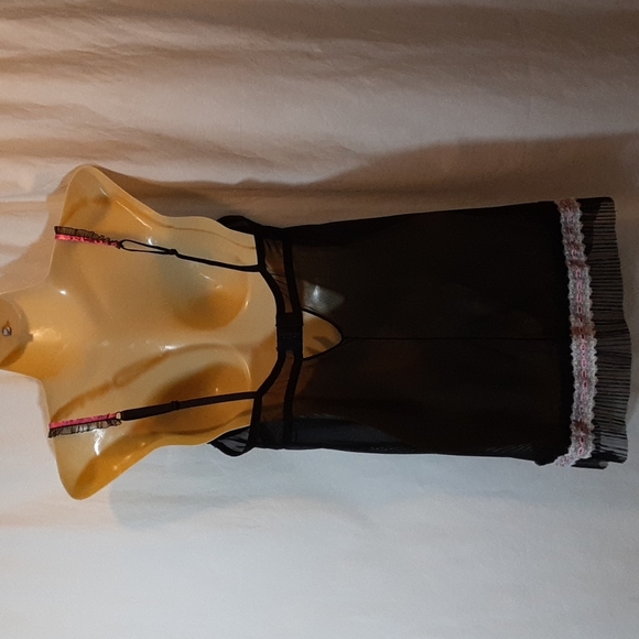 Rampage Womens Medium Mesh Slip Dress Black Underwire Nightie Lace Trim - Picture 5 of 10